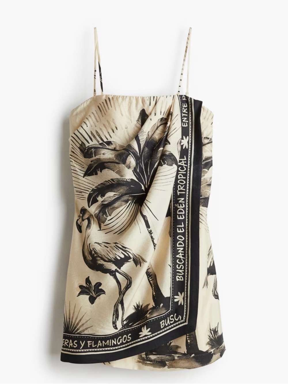 H&M Beige and Black Flamingo Scarf Mini Dress